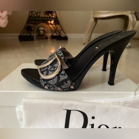 Christian Dior Monogram Trotter Large Silver C & D Mules EU38 💙 Size 8 - Picture 15 of 15